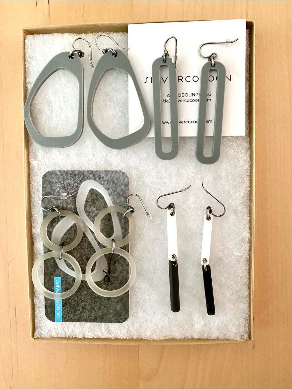 Set of 4 contemporary earrings by Silver Cocoon